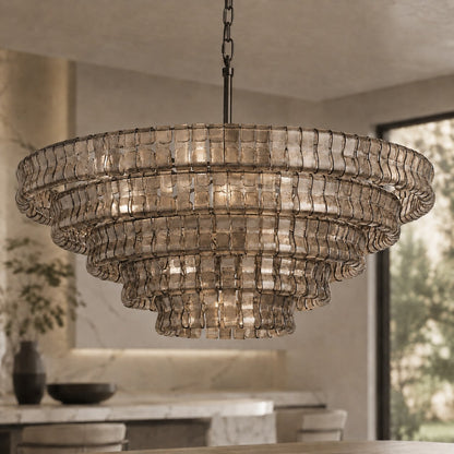 Round Textured Glass Steel Chandelier 6-Light LED