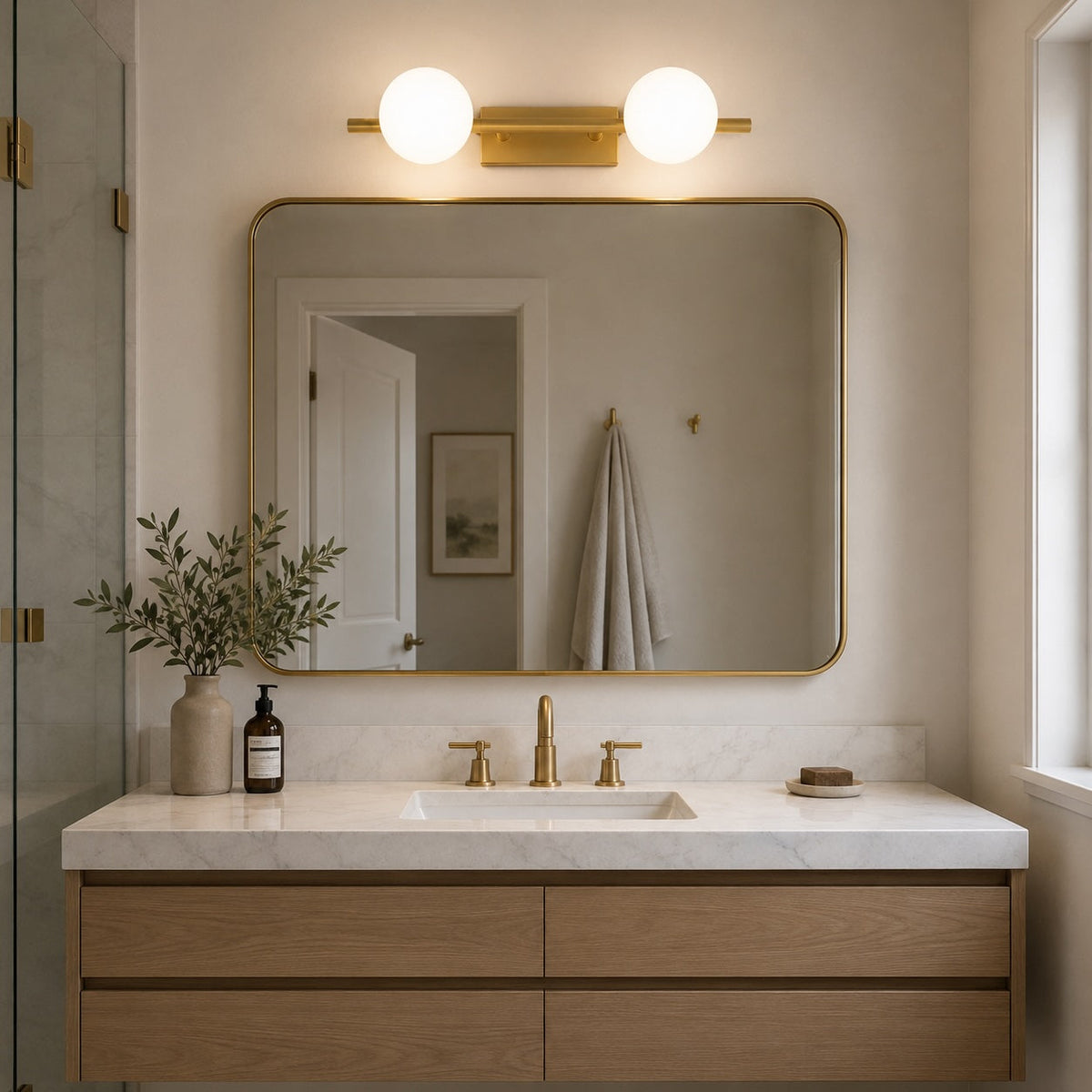 Solid Copper Multi-Head LED Vanity Light 2–5 Light Milk Glass
