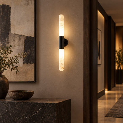 Alabaster Wall Light Brushed Metal Warm LED Sconce