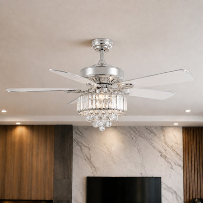 Crystal Chandelier Ceiling Fan with Lights Black or Chrome 132 cm 6 Speed