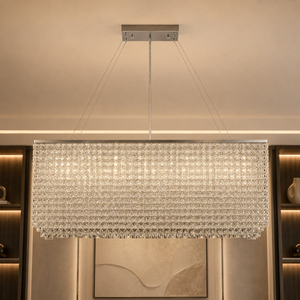 Crystal Chandelier Hanging LED Light Fixture Chrome