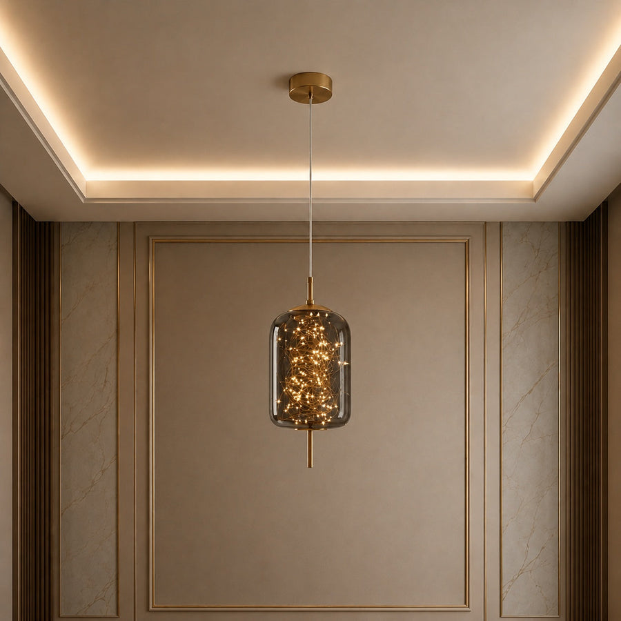 Modern Hanging Pendant Light Adjustable Smoky Glass