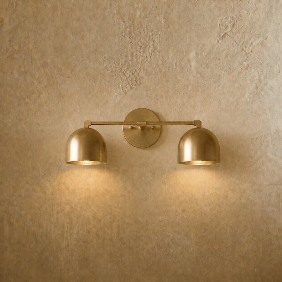Solid Brass Double Dome Wall Sconce 46cm Vanity & Bedside Light