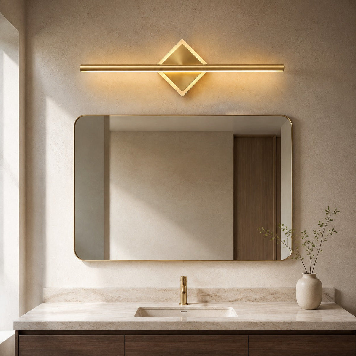 Geometric Diamond LED Vanity Wall Lamp Gold or Black 40–80cm
