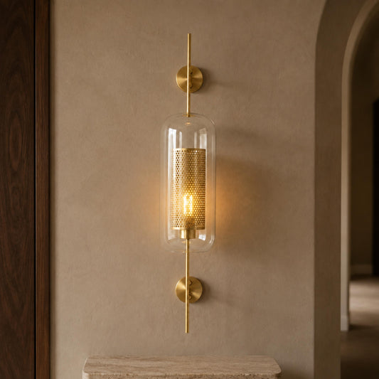 Clear Glass Wall Light Brass Wall Mounted LED Sconce