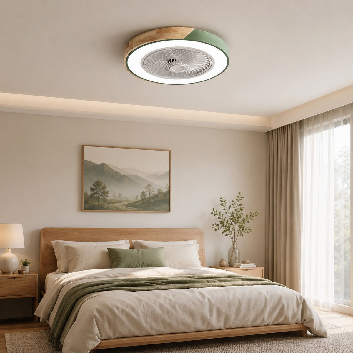 Bladeless Round or Square Flush Mount Ceiling Fan with Dimmable 36W LED Light
