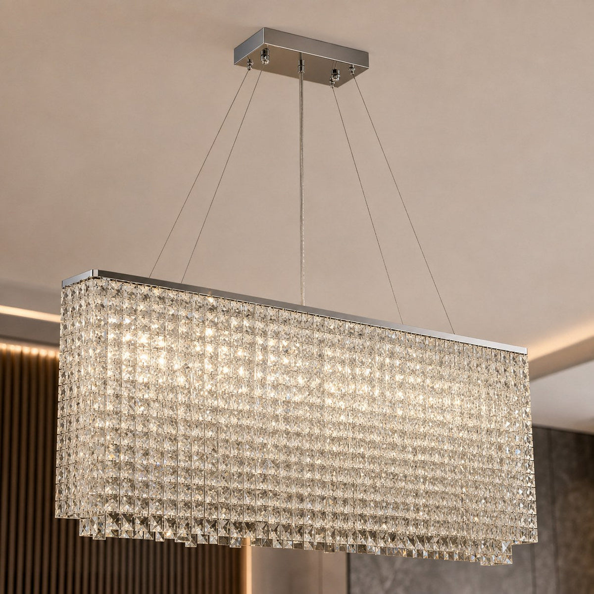 Crystal Chandelier Hanging LED Light Fixture Chrome