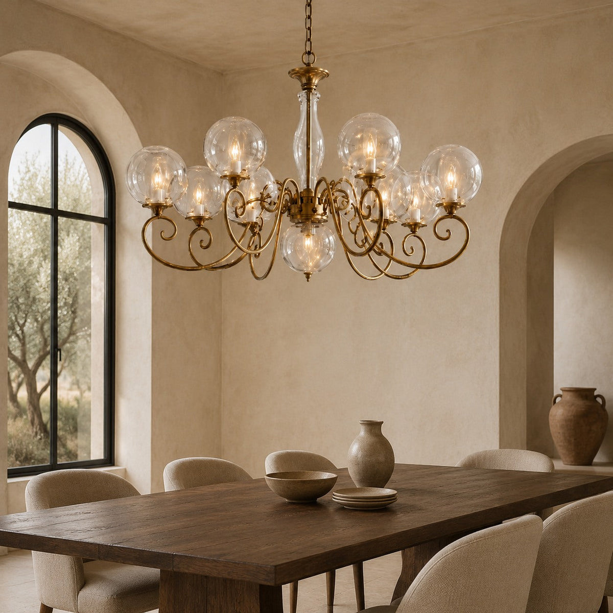 Glass Chandelier Hanging LED Light Fixture Adjustable