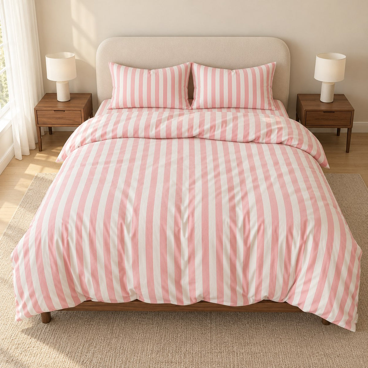 Pastel Striped Cotton Blend Bedding Set with Duvet Cover and Sheet