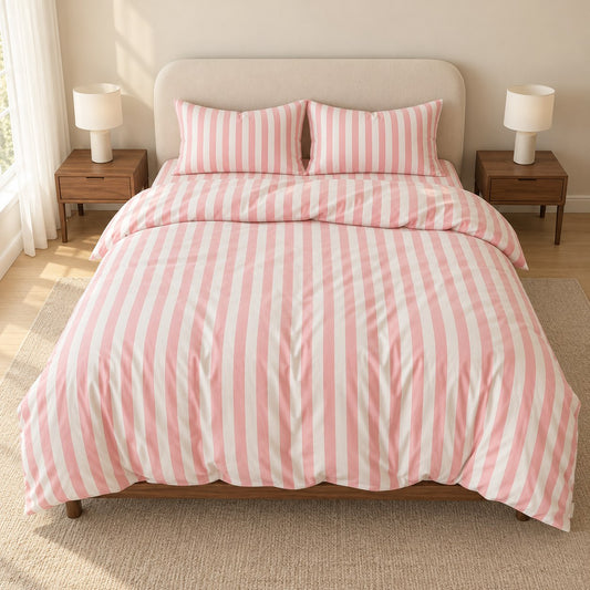 Pastel Striped Cotton Blend Bedding Set with Duvet Cover and Sheet