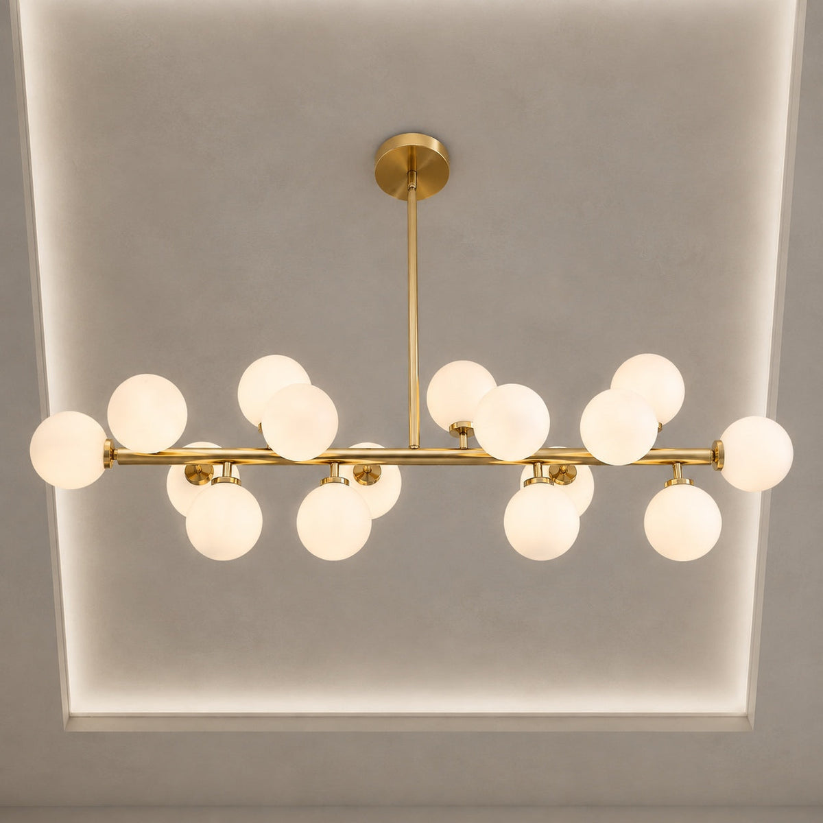 Linear Gold Frosted Glass Chandelier 16-Light LED