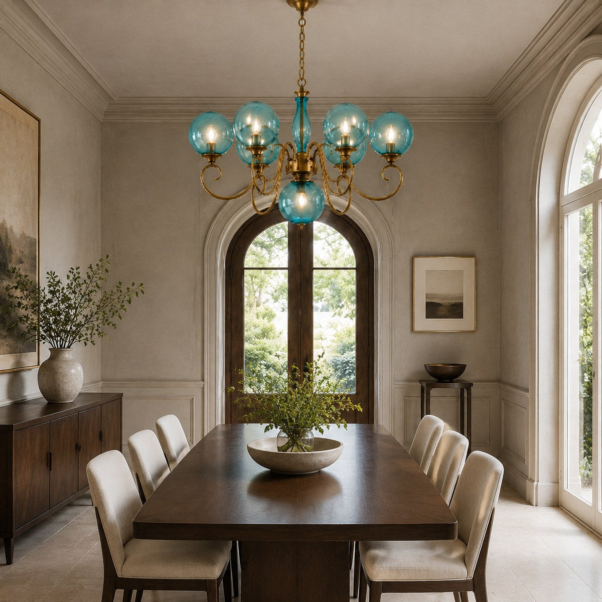 Glass Chandelier Hanging LED Light Fixture Adjustable