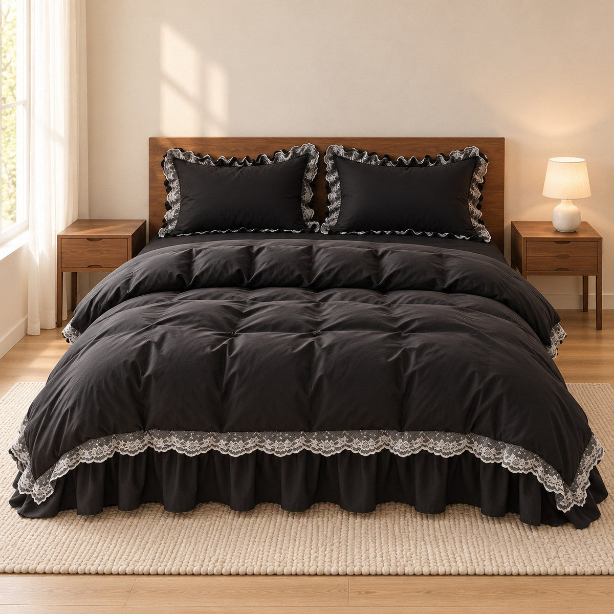 Ruffle Lace Bedding Set with Elastic Skirt Bed Sheet