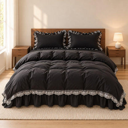 Ruffle Lace Bedding Set with Elastic Skirt Bed Sheet