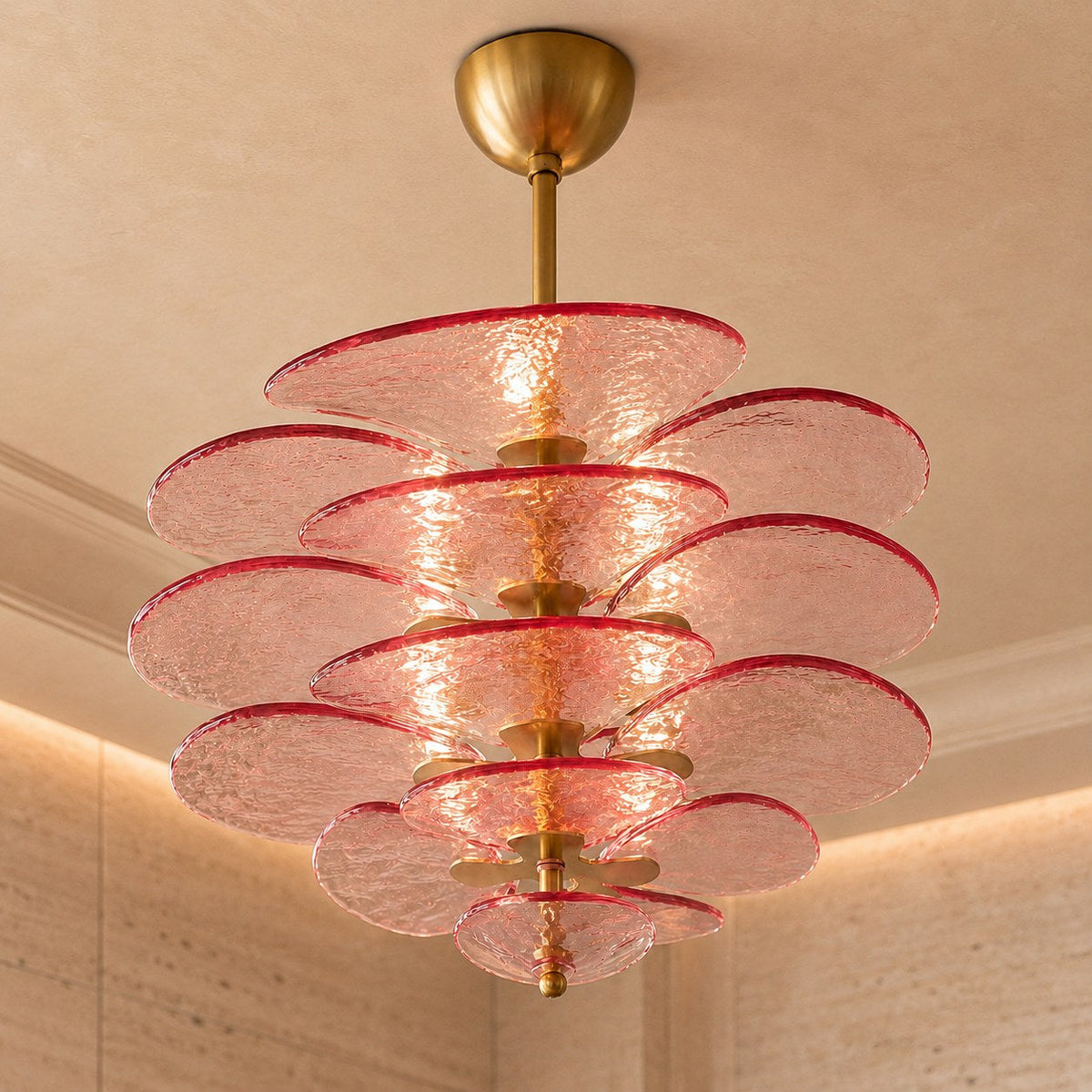 Layered Glass Leaf Chandelier Vintage Hanging LED