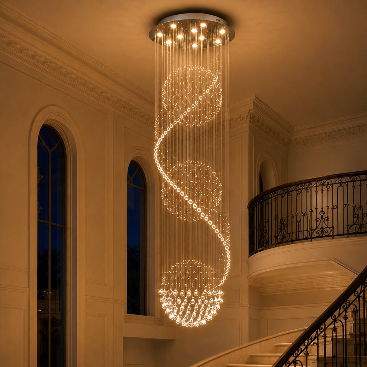Spiral Three-Sphere K9 Crystal Chandelier LED