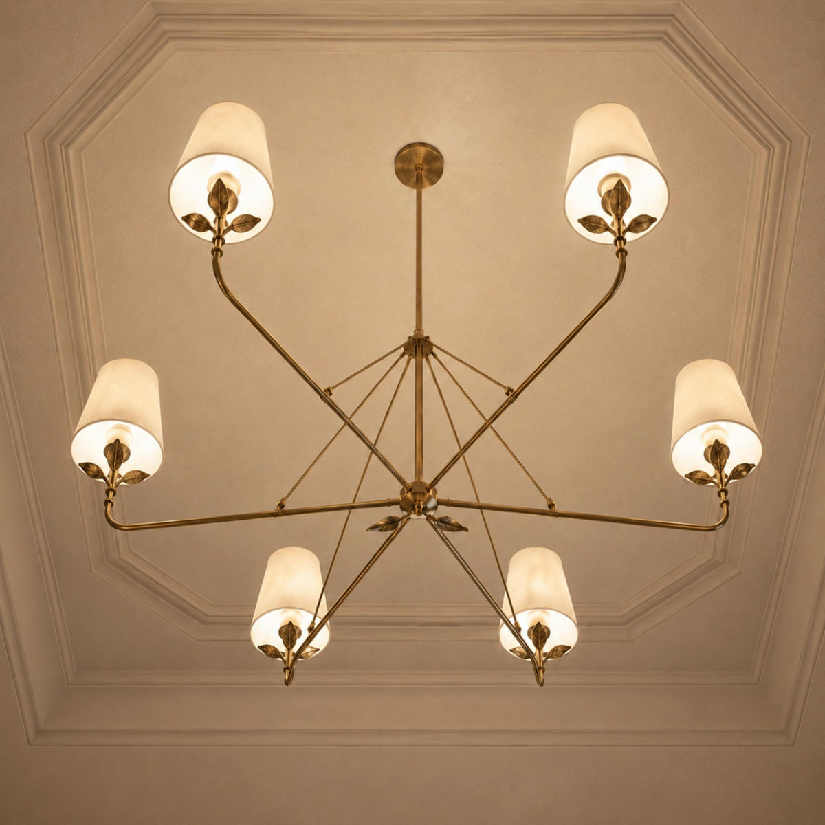 Branching Leaf Chandelier Antique Brass Metal LED