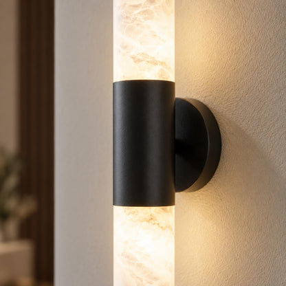 Alabaster Wall Light Brushed Metal Warm LED Sconce