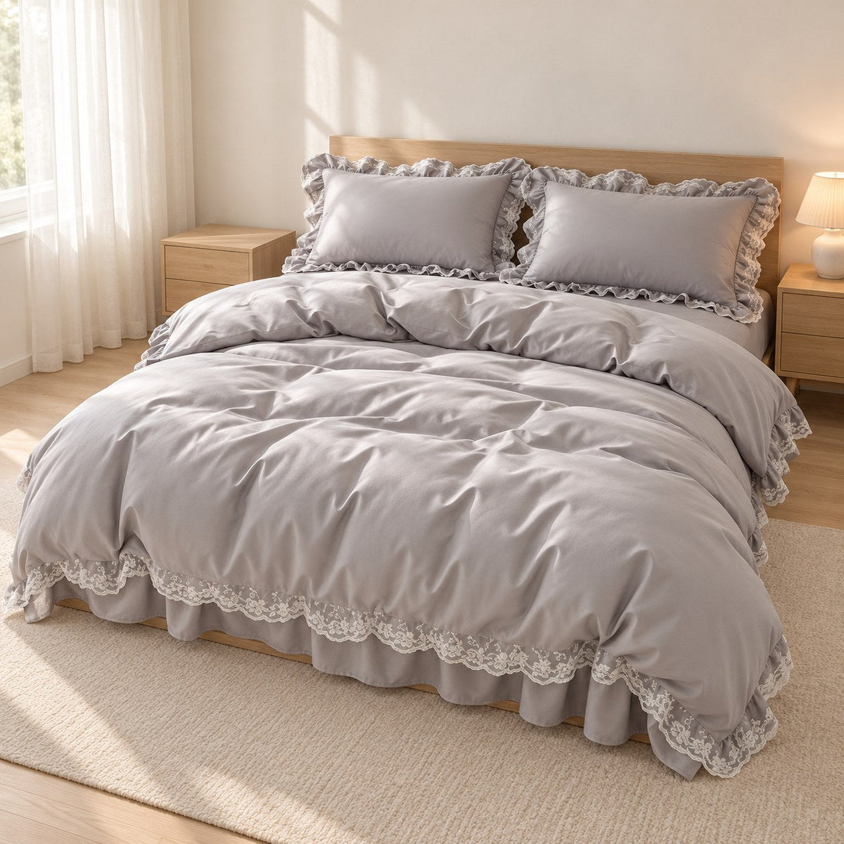Ruffle Lace Bedding Set with Elastic Skirt Bed Sheet
