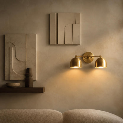 Solid Brass Double Dome Wall Sconce 46cm Vanity & Bedside Light