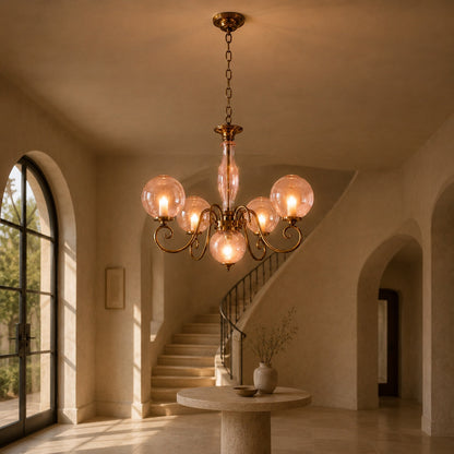 Glass Chandelier Hanging LED Light Fixture Adjustable