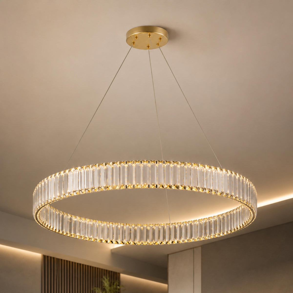 Crystal Chandelier Adjustable Hanging LED Fixture Round