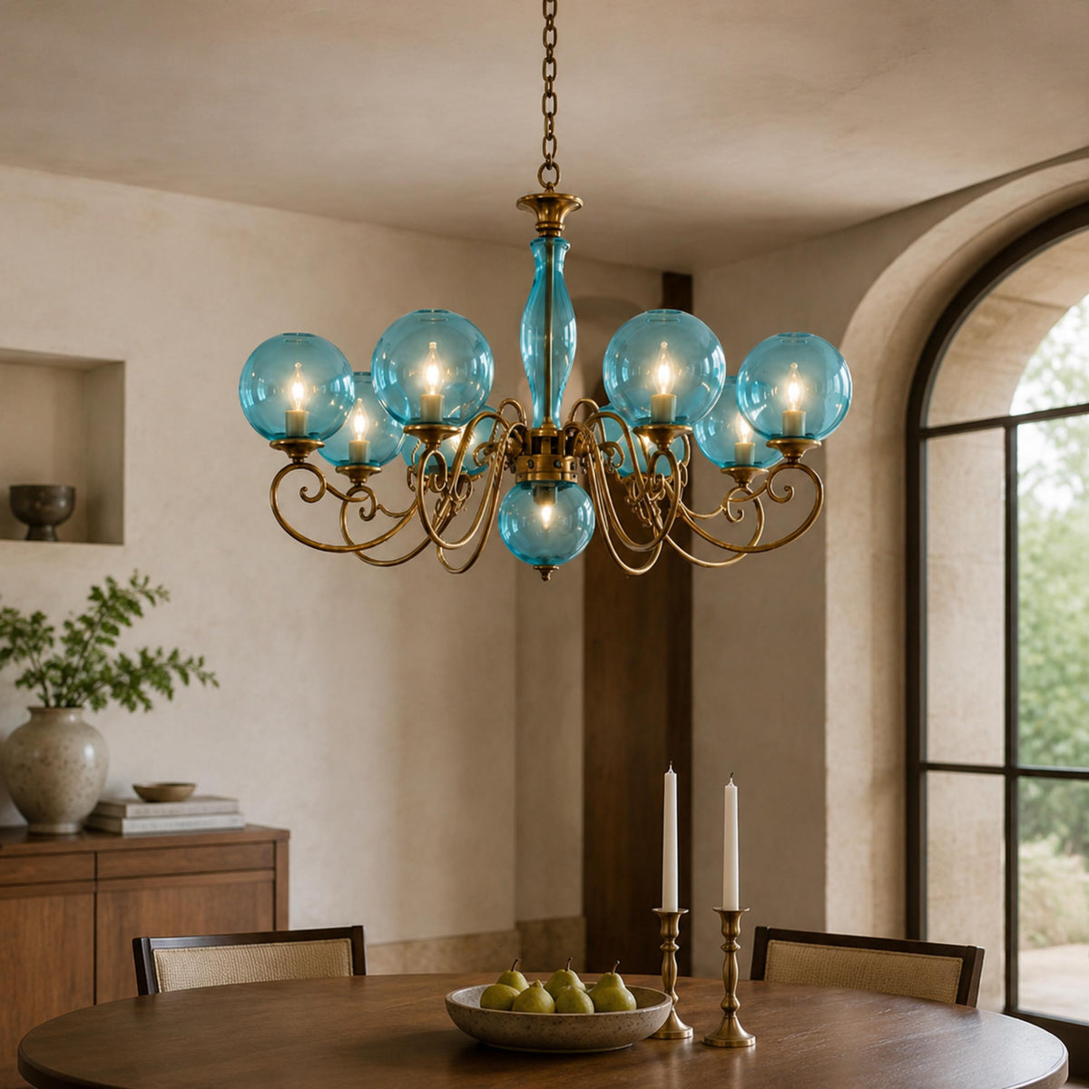 Glass Chandelier Hanging LED Light Fixture Adjustable