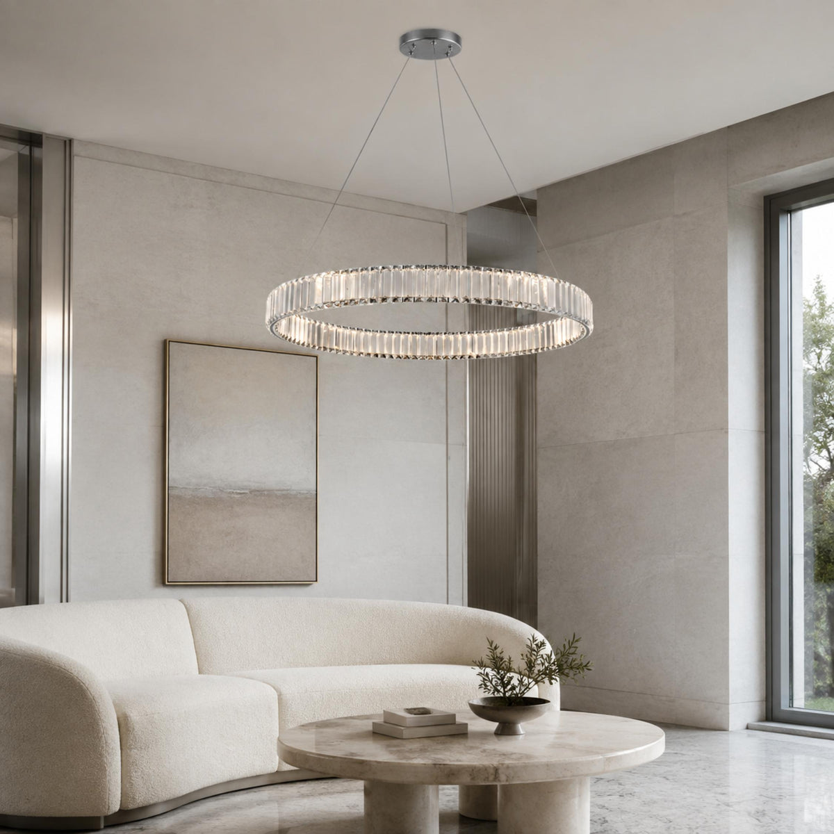 Crystal Chandelier Adjustable Hanging LED Fixture Round