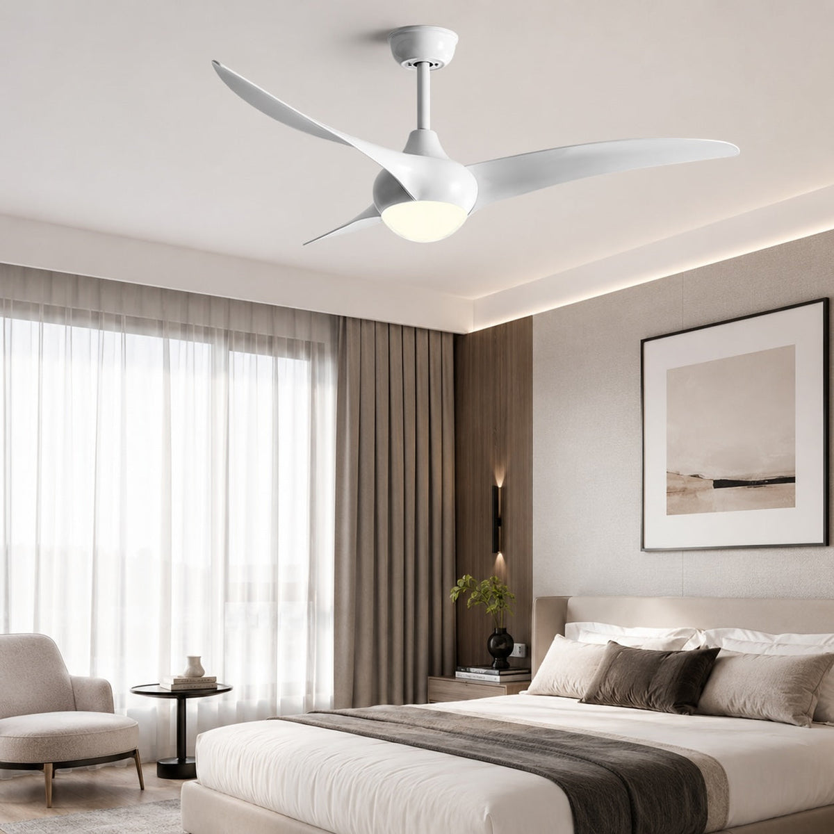 Etched Opal Glass DC Ceiling Fan with LED Light Remote and 132cm Blades