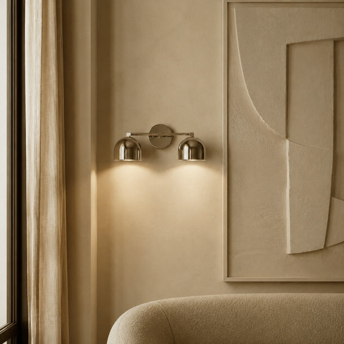 Solid Brass Double Dome Wall Sconce 46cm Vanity & Bedside Light