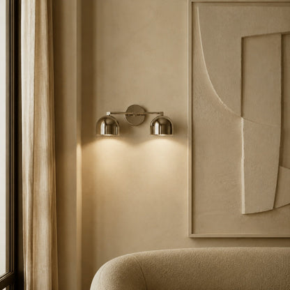 Solid Brass Double Dome Wall Sconce 46cm Vanity & Bedside Light