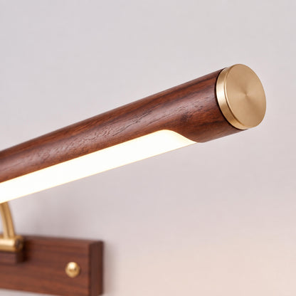 Walnut Linear Adjustable LED Wall Light Brass Arm 55cm & 70cm