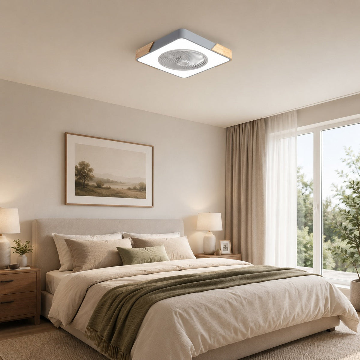 Bladeless Round or Square Flush Mount Ceiling Fan with Dimmable 36W LED Light