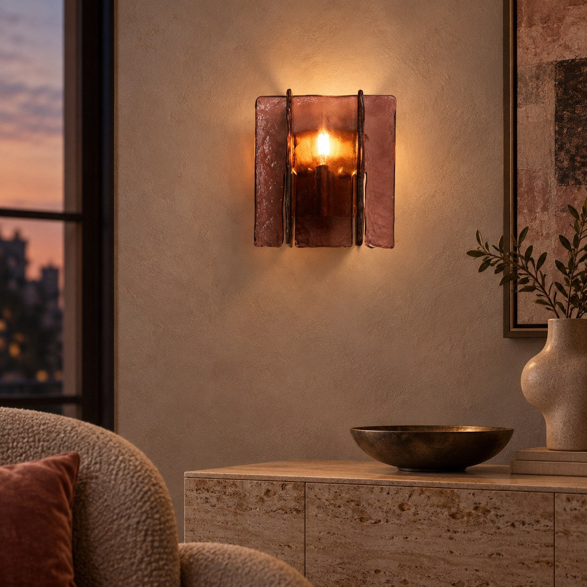 Overlapping Glass Wall Light Gold Metal LED Sconce