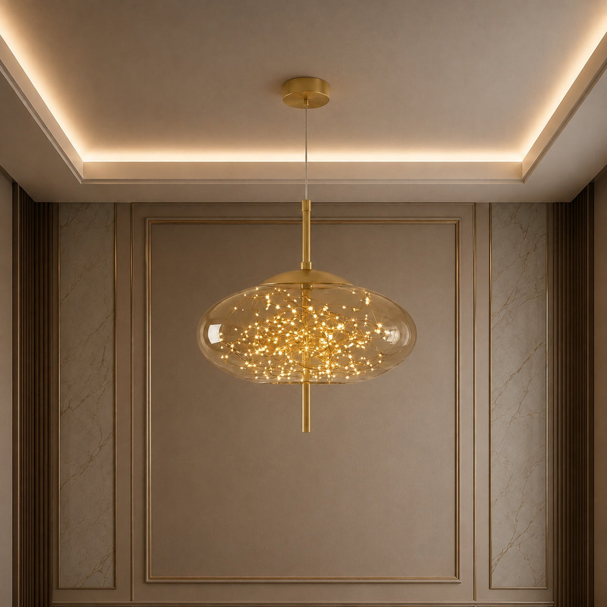 Modern Hanging Pendant Light Adjustable Smoky Glass