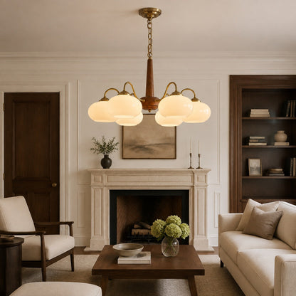 Solid Wood Brass Glass Chandelier 3 4 or 6 Head