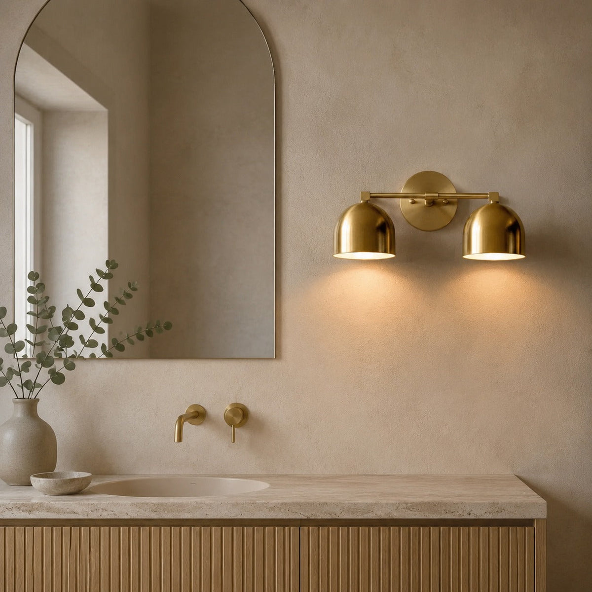 Solid Brass Double Dome Wall Sconce 46cm Vanity & Bedside Light