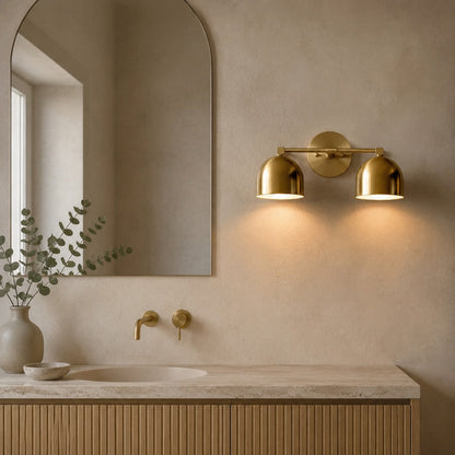 Solid Brass Double Dome Wall Sconce 46cm Vanity & Bedside Light
