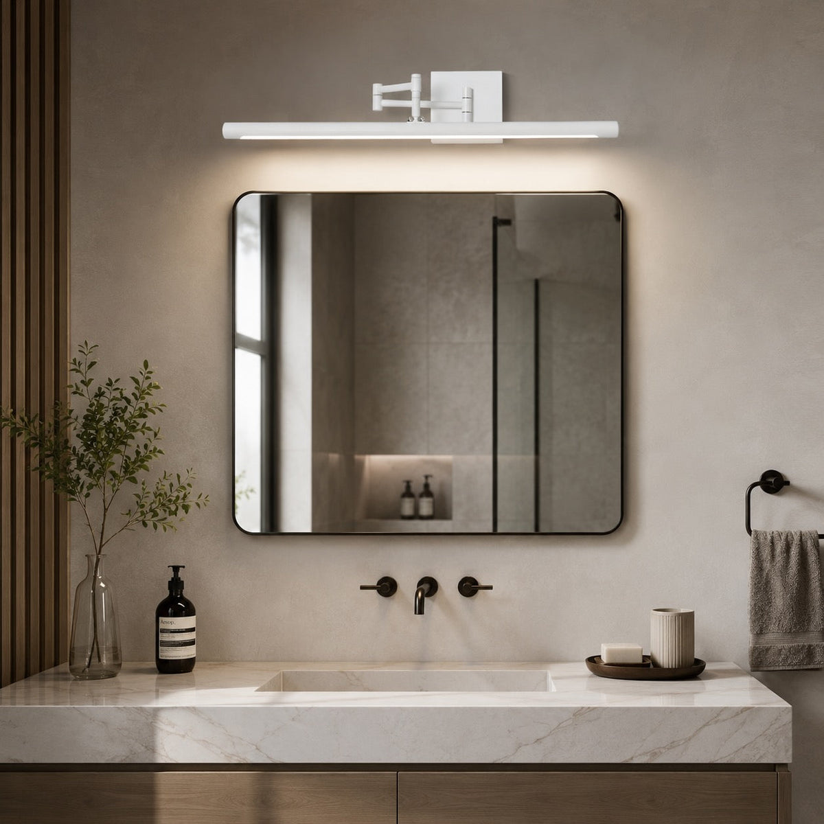 Swing Arm LED Vanity Light 20W Matte Black or White Makeup Mirror Light