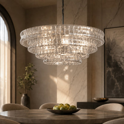 Round Textured Glass Steel Chandelier 6-Light LED