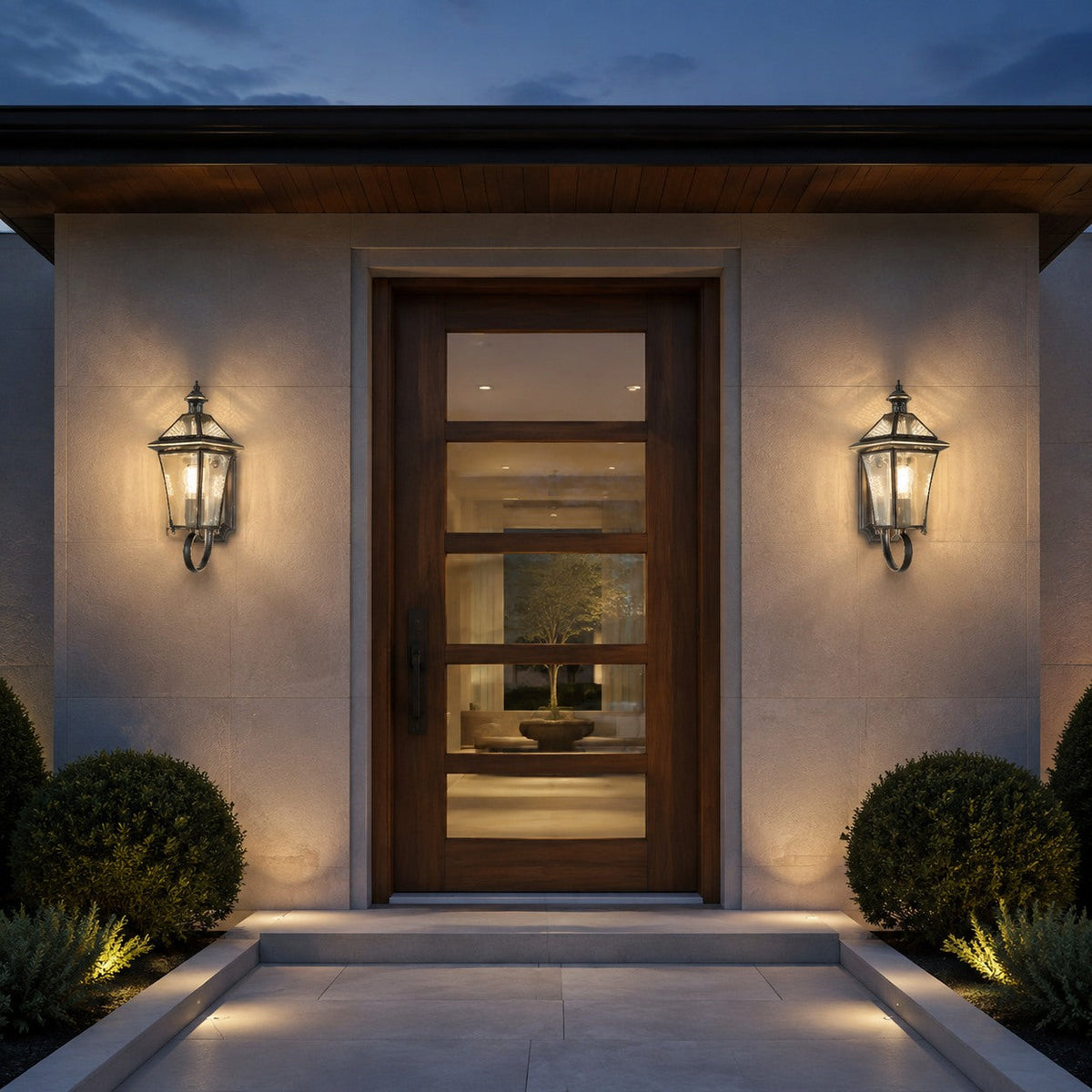 Modern Outdoor Wall Light Waterproof IP65 Brass Clear Glass Hardwired Garden Lantern