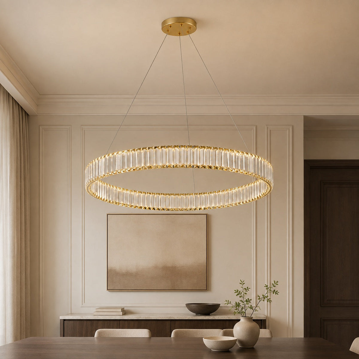 Crystal Chandelier Adjustable Hanging LED Fixture Round