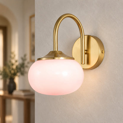 Copper Wall Light Pink Glass Shade LED Wall Sconce