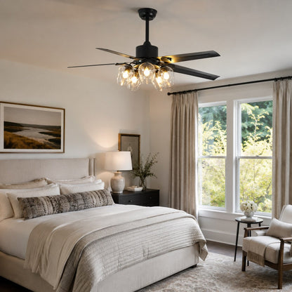 Industrial Black Metal Ceiling Fan with LED Light 3-Speed in Three Sizes