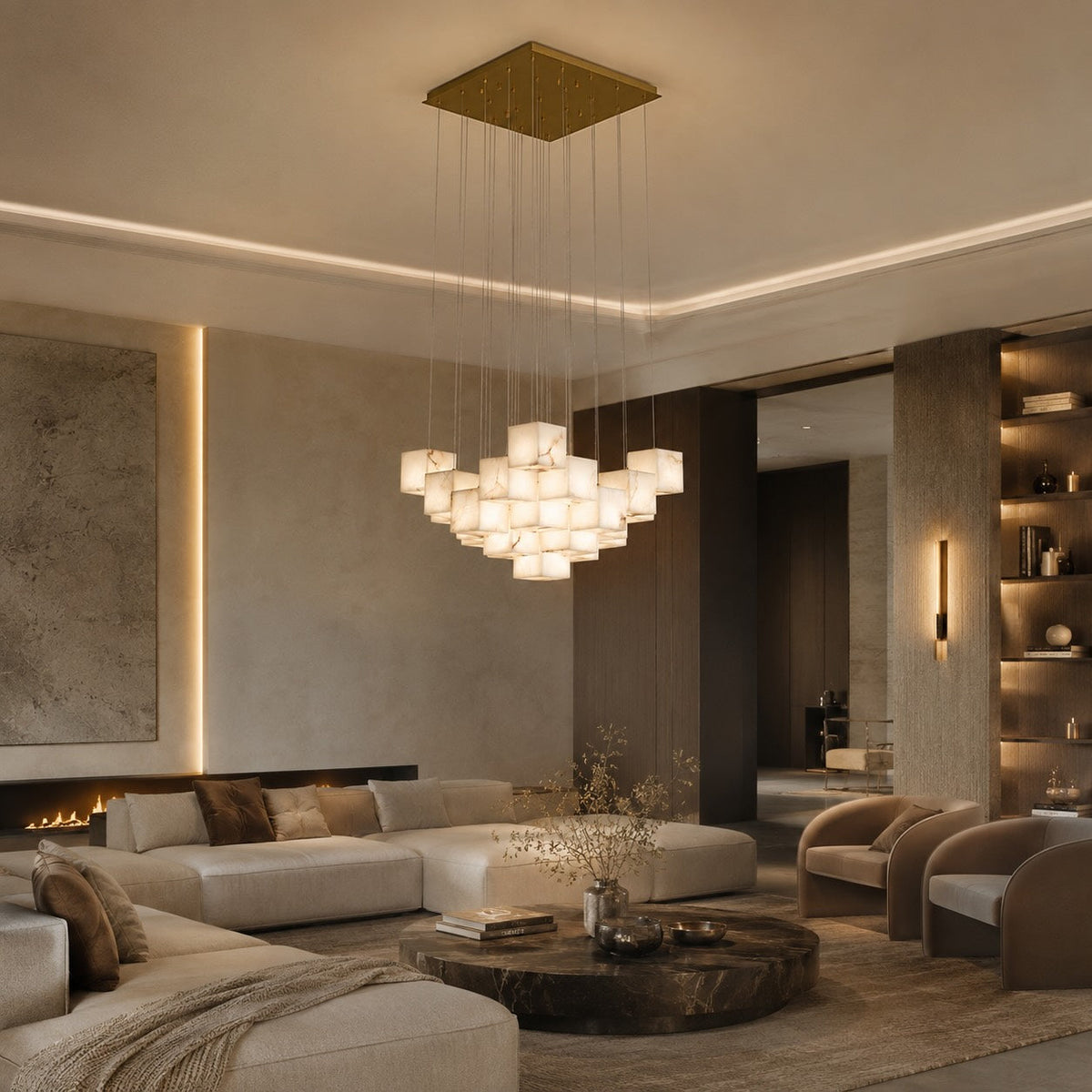 Alabaster Box Pendant Light Hanging LED Adjustable Height