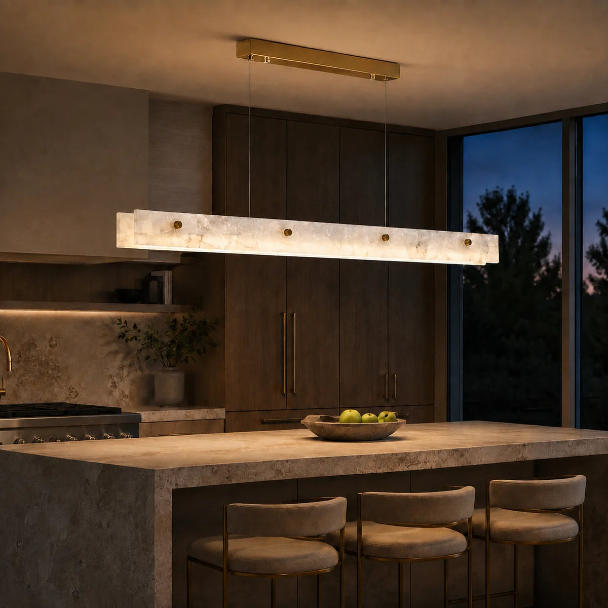 Luxury Linear Marble LED Pendant Light Minimalist Chandelier Kitchen Island Dining Room Bar Ceiling