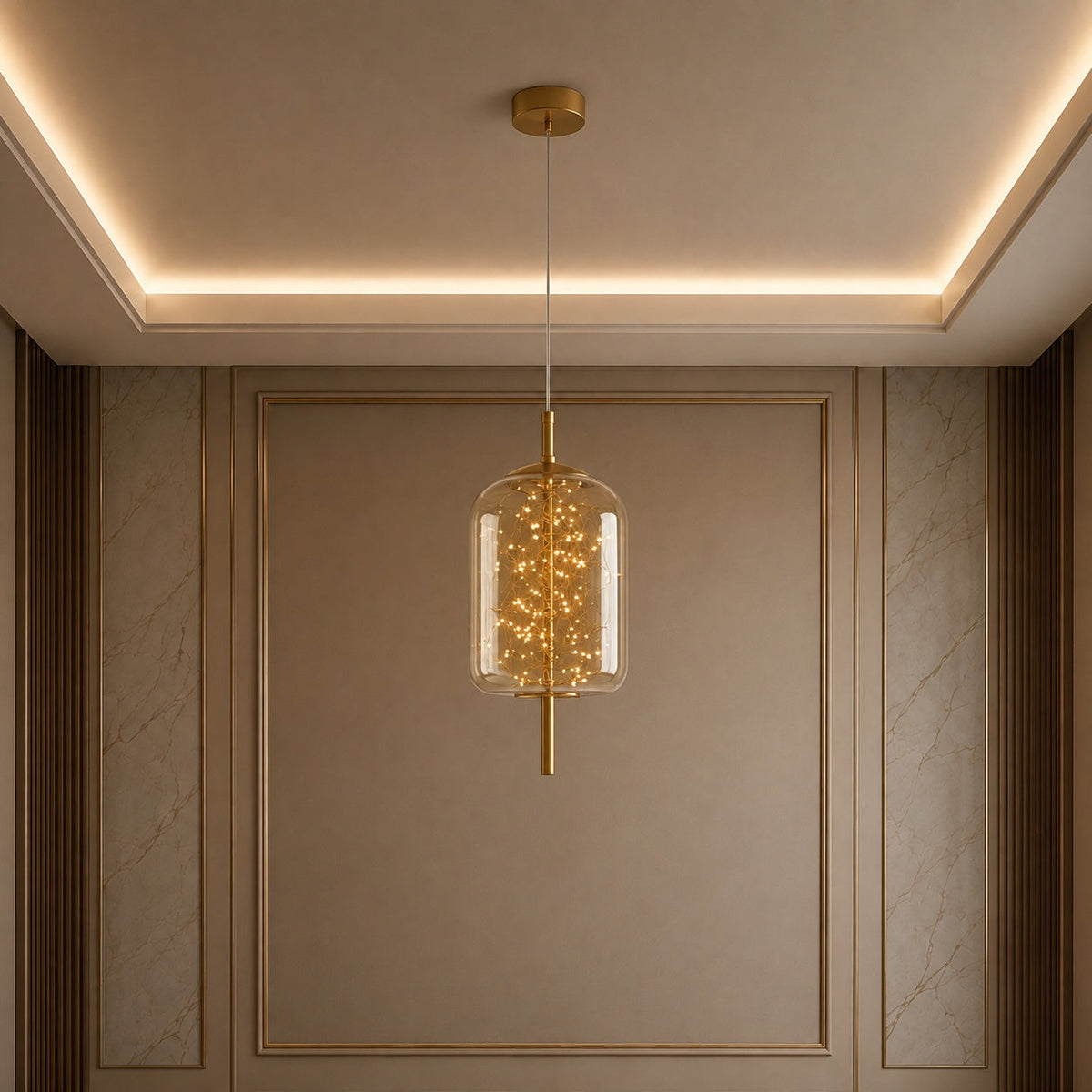 Modern Hanging Pendant Light Adjustable Smoky Glass