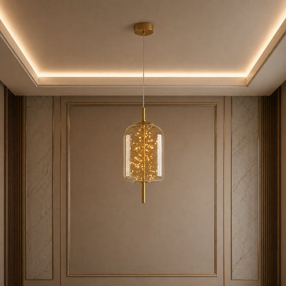 Modern Hanging Pendant Light Adjustable Smoky Glass