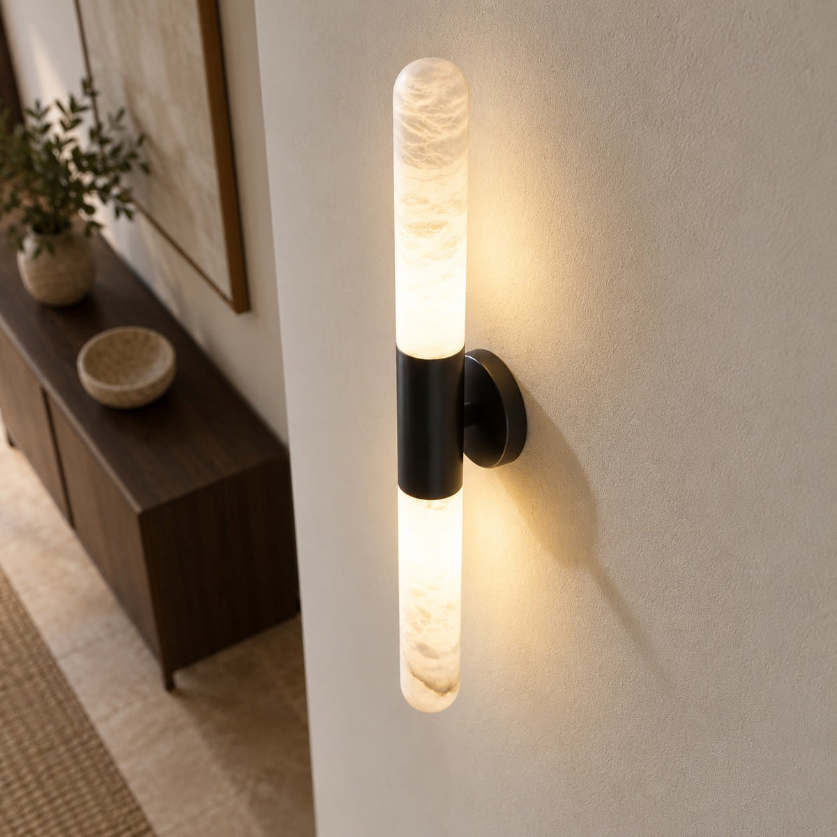 Alabaster Wall Light Brushed Metal Warm LED Sconce