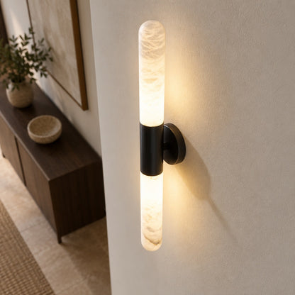 Alabaster Wall Light Brushed Metal Warm LED Sconce